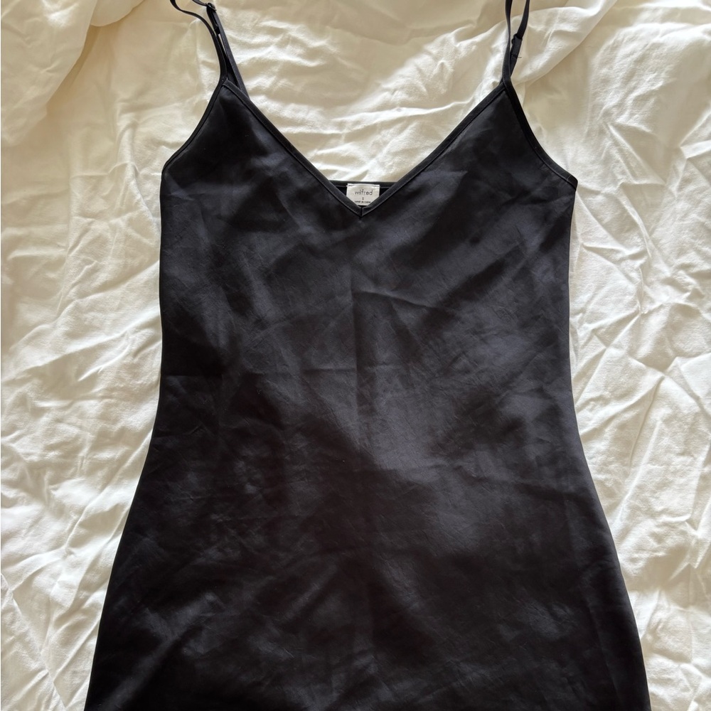 Aritzia Wilfred Black Satin Mini Dress in Size Small